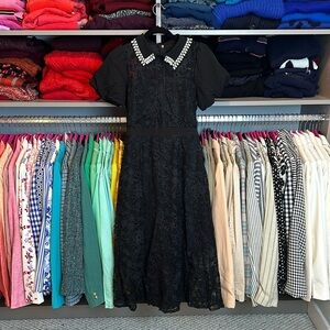 Rivir black embroidered short sleeve dress size S NWOT​